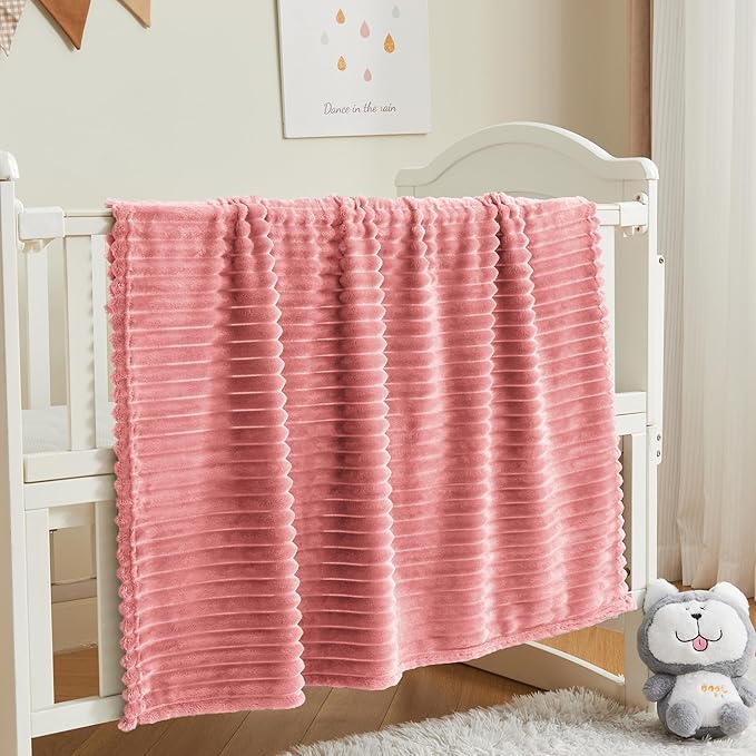 BEDELITE Baby Blankets for Boys Girls 30"x 40" - 3D Ribbed Jacquard Cute Fuzzy Fleece Blanket, Warm and Breathable Soft Cozy Infant Toddler Blanket for Newborn All Seasons Suitable, Pink