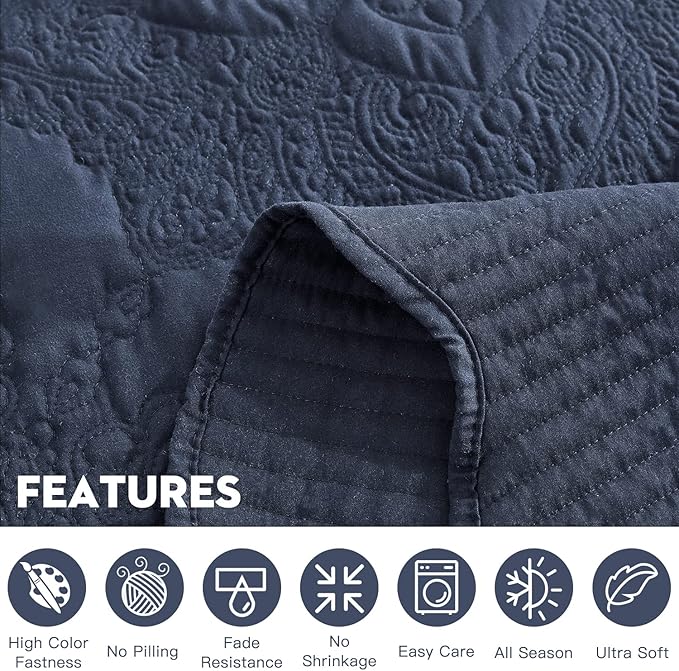 HZ & HY Oversized King Bedspread, Quilted Coverlet Bedding Set, Lightweight Thin Comforter, Reversible, 5 Piece, 100% Microfiber, Polar Night