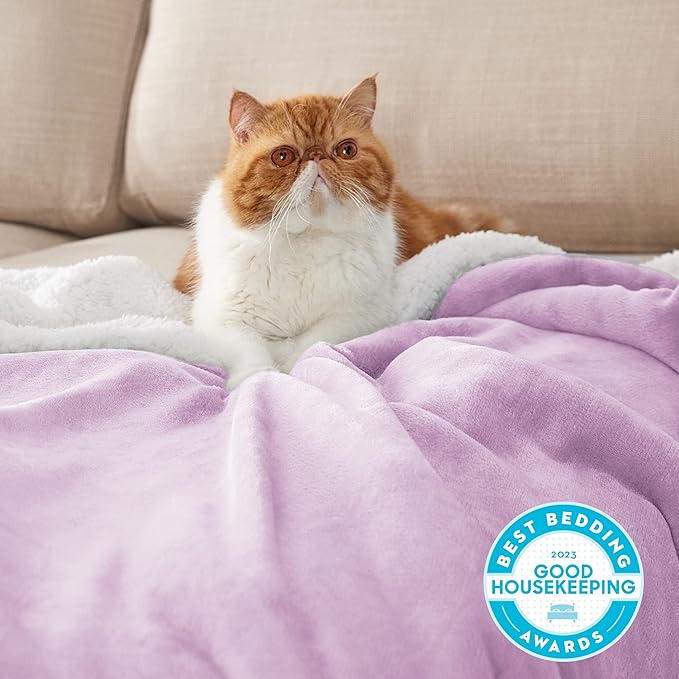 Bedsure GentleSoft Sherpa Fleece Blankets King Size for Bed, Non-Heated, Thick and Warm Throw for Girls and Women, Soft Fuzzy Plush King Blanket for Winter, Lilac, 108x90 Inches