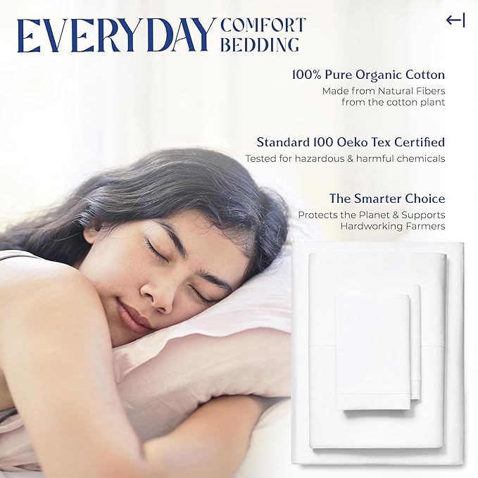 Mayfair Linen 100% Organic Cotton Percale Sheets Twin XL Size - 3 Piece White Twin XL Percale Sheet Set, 16" Deep Pocket Twin XL Percale Sheets, Soft & Crisp, Cooling Sheets, Dorm Room Sheets Twin XL