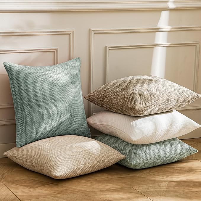 a moment Light Green Chenille Throw Pillow Covers 18x18 Inch Pack of 2 Modern Decorative Throw Pillow Covers Farmhouse Cross Covers Home Decor for Sofa Bedroom Living Room
