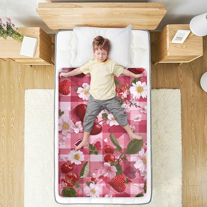 Waterproof Bed Pad Reusable Changing Pad Toddler Mattress Protector Large Pee Pad Baby Diaper Pad Soft Washable Liner Pink Red Checkered Floral Cherry Strawberry