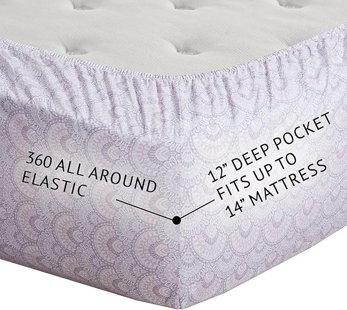 Comfort Spaces 100% Cotton Sheet Set Breathable, Lightweight, Soft with 12" Elastic Pocket Fits up to 14" Mattress, All Season Cozy Bedding, Matching Pillow Case, Twin XL Tabitha Purple 3 Piece