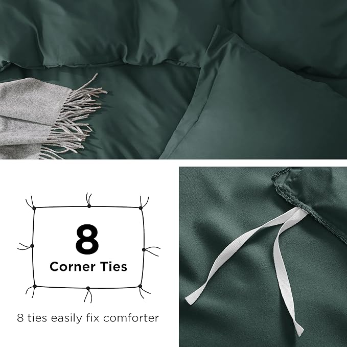 Bedsure Duvet Cover King Size - Soft Double Brushed Bedding Set for Kids & Adults, Zipper Closure, 3 Pieces, Includes 1 Duvet Cover (104"x90") & 2 Pillow Shams, NO Comforter, Forest Green