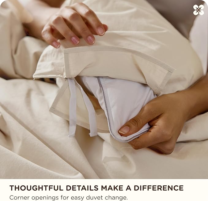 Bedsure Cotton Duvet Cover Full - Luxury Slub Weave 100% Cotton Duvet Cover with a Linen Like Textured, Easy Change Durable Bedding, Ivory, 80" x 90"