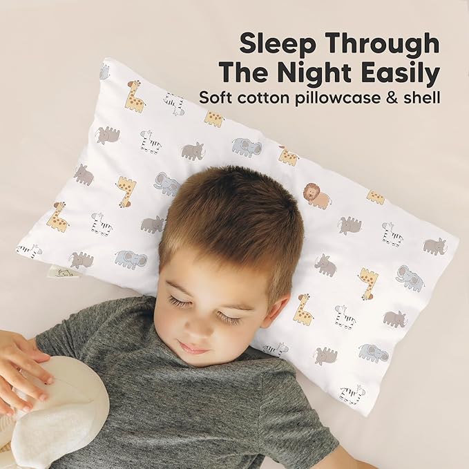Toddler Pillow with Pillowcase - 10x18 My Little Dreamy Kids Travel Bed Pillows for Sleeping, Organic Cotton Small Pillowcase, Soft & Breathable, Machine Washable, Toddlers 2-5 years old(Construction)