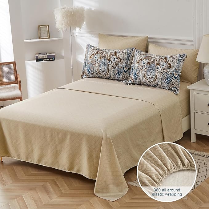 Drucon Brown Comforter Set King, 7 Pieces Bed in a Bag Comforter Boho Paisley Pattern Bedding Soft Microfiber King Size (1 Comforter, 1 Flat Sheet, 1 Fitted Sheet, 2 Pillow Shams, 2 Pillowcases)