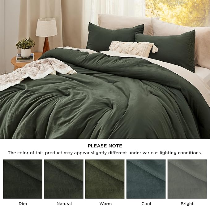 Bedsure Full Comforter Set, Dark Green Soft Prewashed Bedding for All Seasons, 3 Pieces GentleSoft™ Bed Set, 1 Lightweight Comforter (82"x86") and 2 Pillowcases (20"x26")