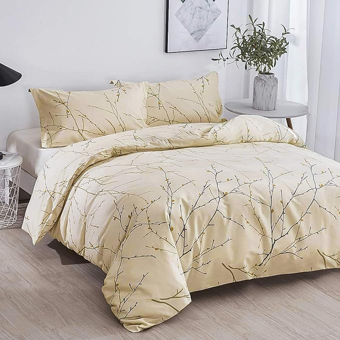 OAITE Duvet Cover Set,100% Cotton Comforter Cover with Floral Pattern Duvet Cover Set,Soft Bedding Set Includes with 3 Piece (2 Pillow Shams,1 Duvet Cover)
