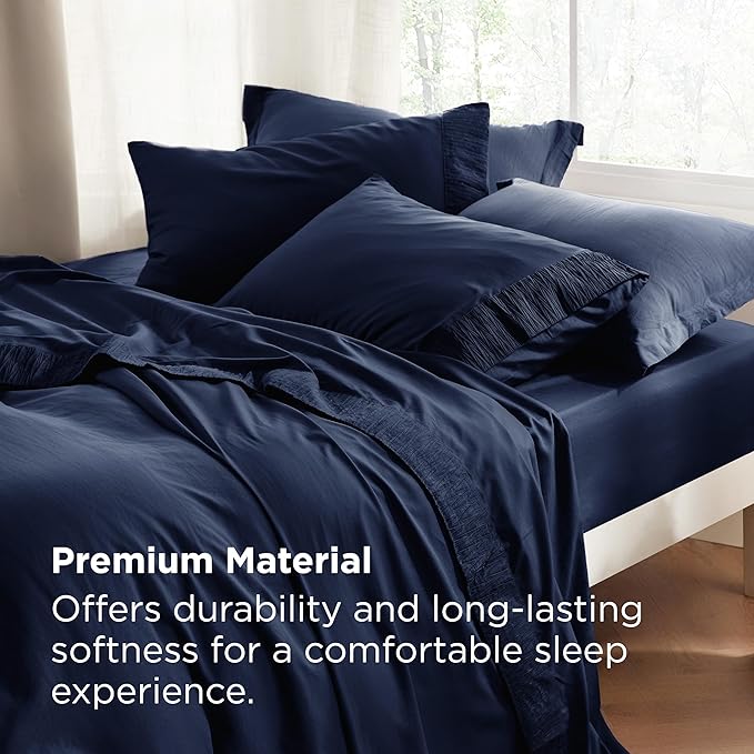 Bedsure Twin Sheets Set - 3 Pieces Soft Twin Bed Sheets - Breathable & Cooling - Hotel Luxury - Easy Care Polyester Microfiber Bedding for Women, Men, Navy