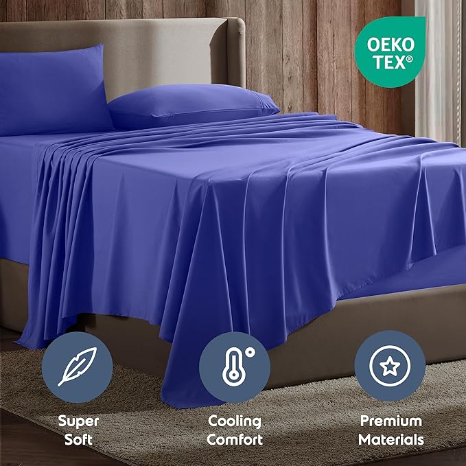 Nestl King Sheet Set - Luxury 1800 Ultra-Soft Microfiber King Bed Sheets - Double Brushed - Deep Pockets - Easy Fit - 4 Piece Set - Bedding Sheets & Pillowcases (King, Royal Blue)