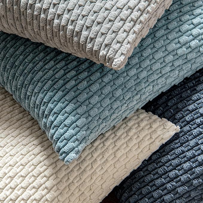 MIULEE Pack of 2 Decorative Throw Pillow Covers 26x26 Inch Soft Boho Striped Textured Corduroy Pillow Covers Modern Farmhouse Home Decor for Couch Bed Sofa Living Room Cream White