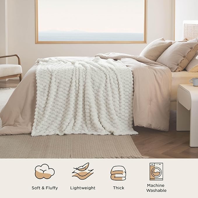 Bedsure GentleSoft Blankets Queen Size for Bed - 350GSM Super Soft Cozy Blanket for Women Men Girls as Gifts, Large Fuzzy Fleece Throw for Bedroom Home Decor, Off White, 90x90 Inches