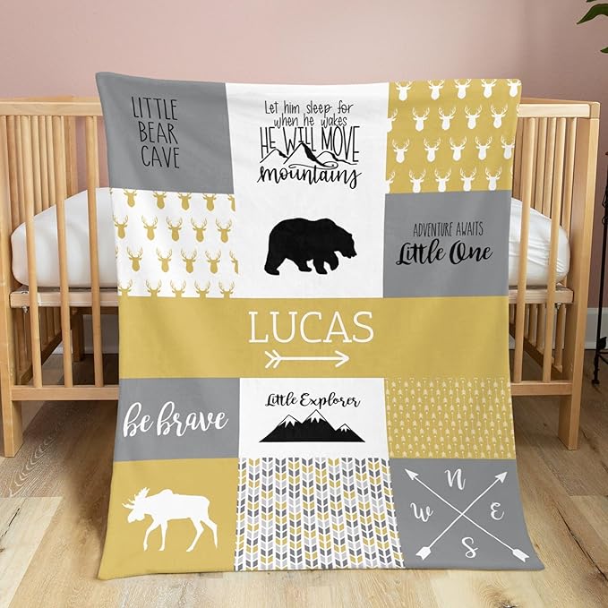 Personalized Baby Blankets for Boys, Personalized Baby Gifts,Best Gift for Baby, Newborn, Woodland Baby Blanket, Super Soft Polyester, Shower Gifts for Nursery, Honey
