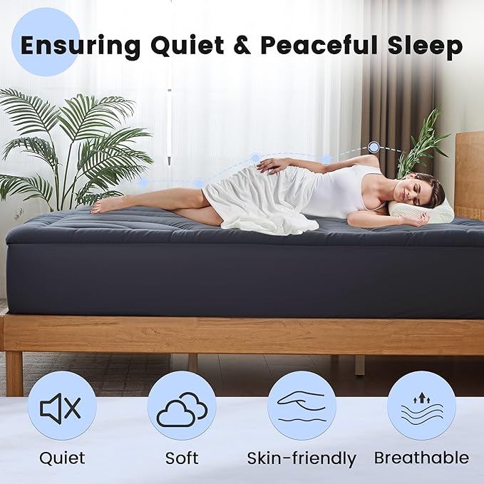Waterproof Mattress Pad Twin XL, Quilted Fitted Twin XL Mattress Topper for College Dorm, Five-Layers Noiseless Mattress Protector Cover with 8"-21" Deep Pocket, Grey, 39x80
