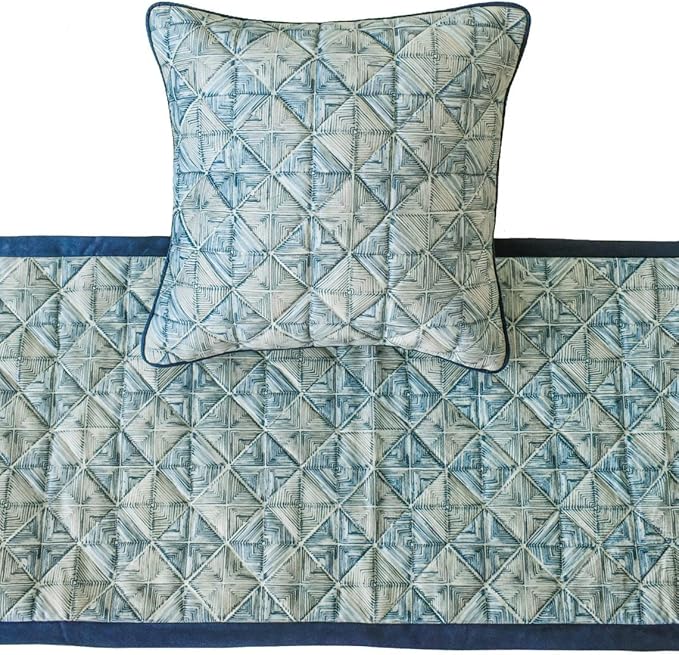 The HomeCentric King/Queen/Twin Blue Decorative Full 68"x18" Bed Runner Without Pillow Cover, Indigo, Printed & Quilted Bed Scarf on Suede Fabric - Indigo Centric