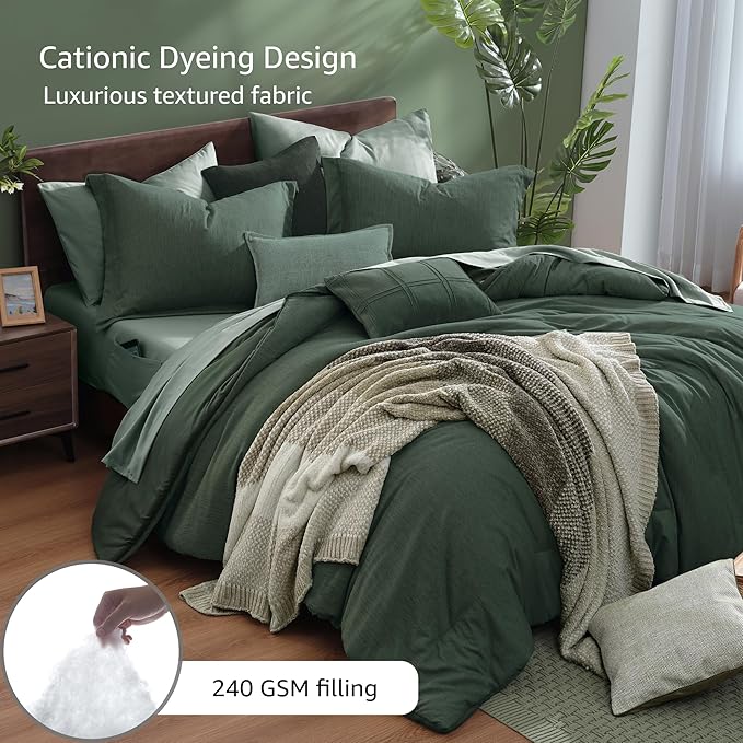 Monbix Super King Plus Size Comforter Set, Deep Forest Bedding Set Reversible, Comforter Set 7 Pieces, Cationic Dyeing Bed in a Bag with Comforter, Sheets, Pillowcases & Shams