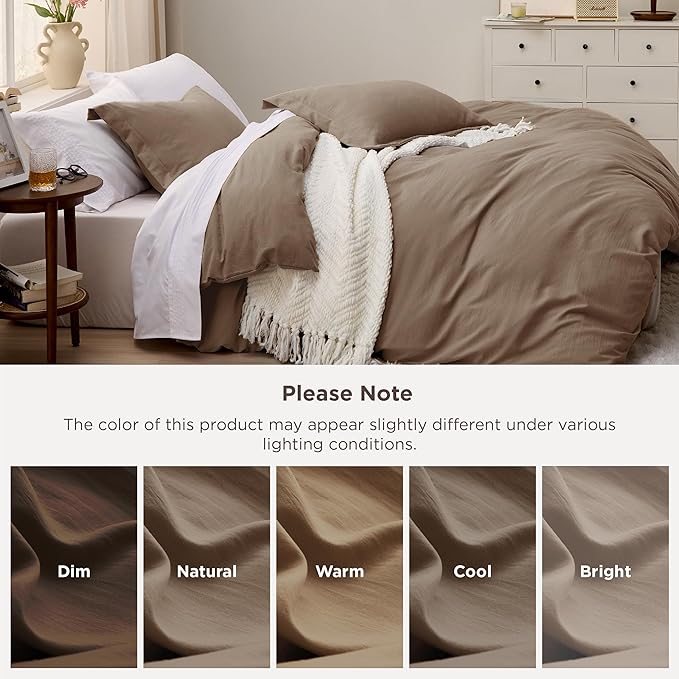 Bedsure Deep Khaki Duvet Cover Full Size - 3 Pieces Prewashed Extra Soft Cotton-Like Polyester Bedding Set, Includes 1 Duvet Cover 80x90 Inches with Zipper Closure & 2 Pillow Shams, No Comforter