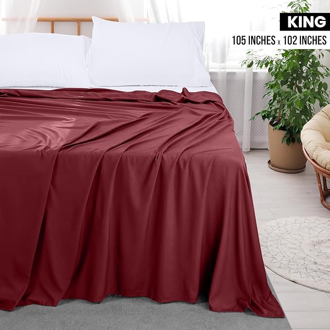 Utopia Bedding Flat Sheet - Soft Brushed Microfiber Fabric - Shrinkage & Fade Resistant Top Sheet - Easy Care - 1 Flat Sheet Only (King, Burgundy)