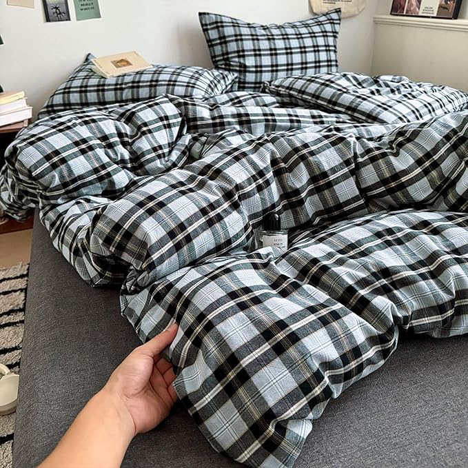Vintage Grey White Buffalo Plaid Duvet Cover Twin XL Modern Soft 3 Piece Washed Cotton Bedding Set Soft Breathable Checkered Comforter Cover Farmhouse Grid Duvet Cover Plaid Gingham Bedding Set