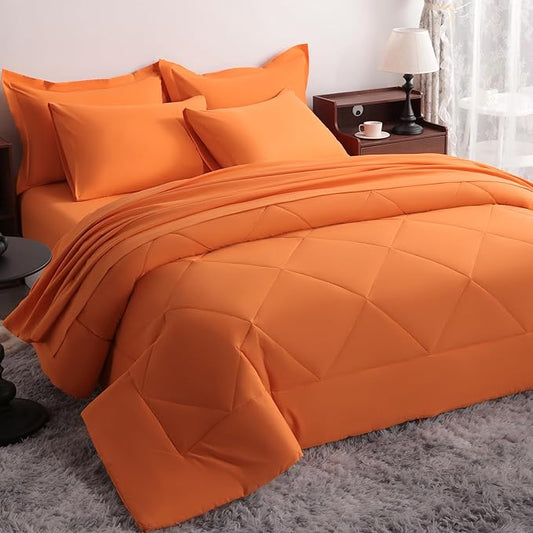NTBAY King Comforter Set with Sheets, 7 Pieces Soft and Breathable King Bedding Set, Bed in a Bag, Down Alternative Comforter Set Solid Color All Season, Orange