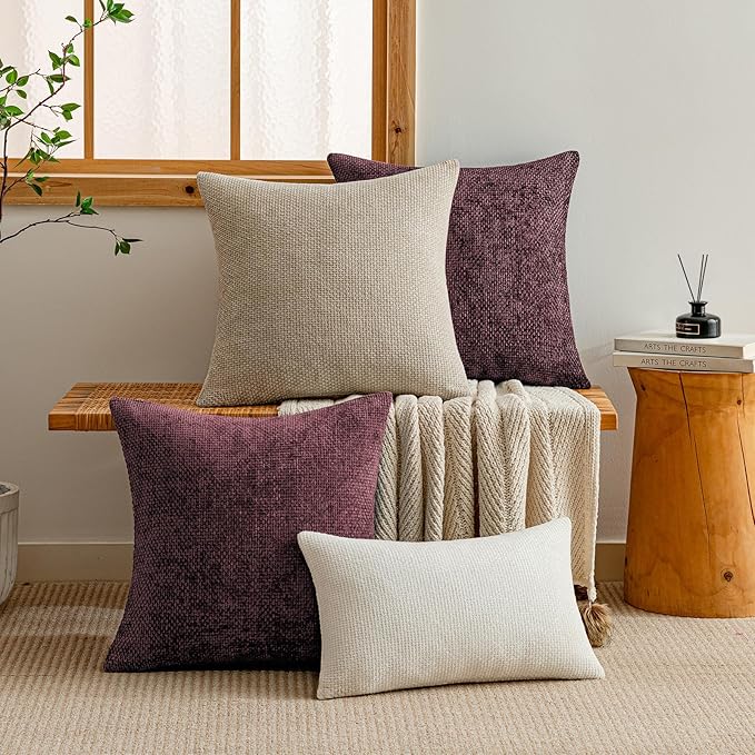 a moment Christmas Wine Red Chenille Throw Pillow Covers 18x18 Inch Pack of 2 Modern Decorative Throw Pillow Covers Farmhouse Cross Covers Home Decor for Sofa Bedroom Living Room