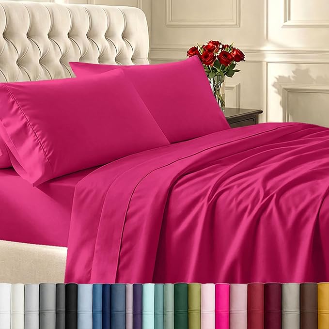 California Design Den Twin Sheet Set - 400 Thread Count Sateen, Natural 100% Cotton Sheets, Deep Pockets with All Around Elastic, Soft and Durable Bedding - Hot Pink