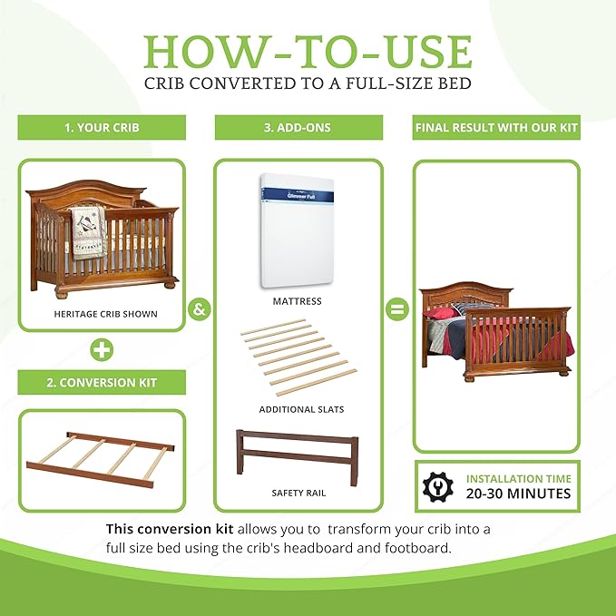 Full-Size Conversion Kit Bed Rails for Baby Cache Convertible Cribs - Solid Wood Rail - Toddler and Adult Bed Rail for Full-Size Beds - Essential Nursery & Baby Furniture (Chestnut/Classic Chestnut)