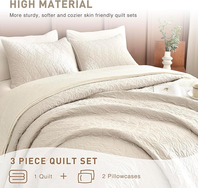 Lady Ann Oversized King Bedspreads Set for 120x120 Extra Bed, Wheat Leaves Print Summer Lightweight California King Quilt Coverlet Ultra Soft Luxurious Thin Comforter Bed Cover
