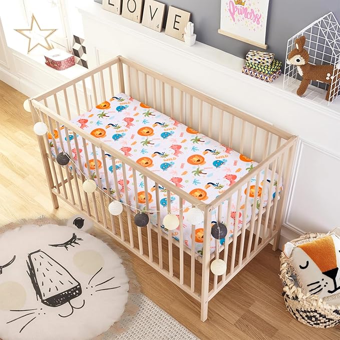 UOMNY Crib Sheet 52x28 Baby Sheet for Girls Boys,Breathable Animal Jungle Fitted Crib Sheet for Standard Crib and Toddler Mattress Soft Toddler Sheet