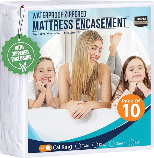 Utopia Bedding Mattress Protector Zippered California King Size (Pack of 10), 100% Waterproof Bed Bug and Dust Mite Proof Mattress Encasement, Absorbent 6 Sided Mattress Cover