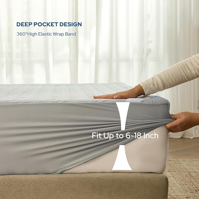 BEDLORE Waterproof Mattress Protector, Full Size Mattress Pad with Deep Pocket 6"-15" Depth, Soft Dirt-Proof Double Bed Mattress Cover for Bedroom, College Dorm, Hotel (Light Gray)