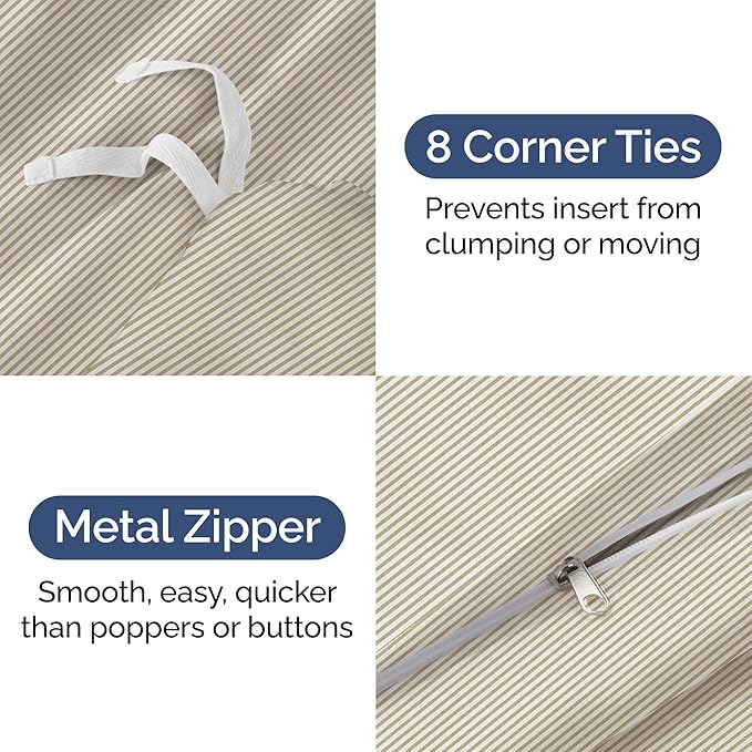 Duvet Cover King Size - Extra Soft King Size Duvet Cover - Lightweight, Breathable, Easy Care & Fade Free w/ Zipper Closures & Ties - 104" x 90" Inches - (Beige Stripes 2) Comforter Not Included