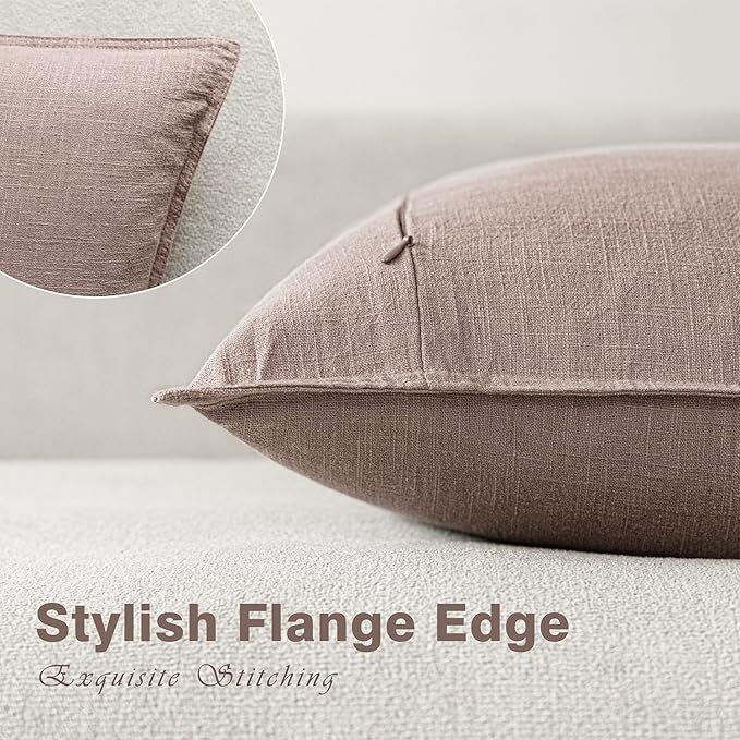 Foindtower Set of 2, Decorative Linen Soild Throw Pillow Covers Soft Accent Euro Cushion Case Boho Farmhouse Pillowcase for Chair Couch Sofa Bedroom Living Room Home Decor 16 x 16 Inch Dusty Pink