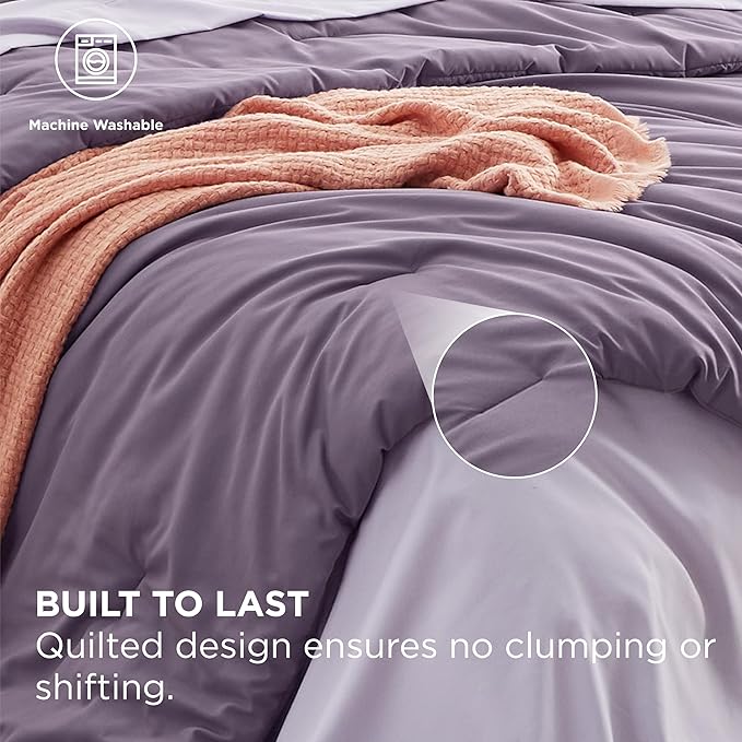 Bedsure Queen Comforter Set - 7 Pieces Grayish Purple Queen Bedding Set for All Seasons, Boho Contrasting Design Bed in a Bag with Comforter, Sheets, Pillowcases & Shams
