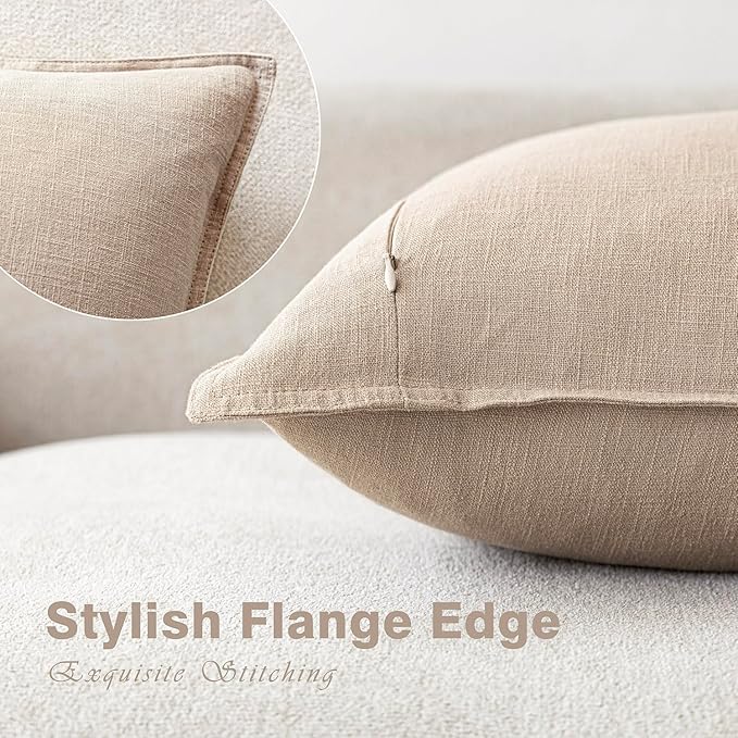 Foindtower Pack of 2, Decorative Linen Soild Throw Pillow Covers Soft Accent Cushion Case Farmhouse Neutral Pillowcase for Chair Couch Sofa Bedroom Living Room Home Decor 16 x 16 Inch Tan Beige