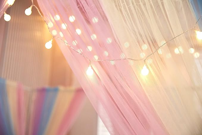 Akiky Canopy Bed Curtains with Lights 4 Corner Post Bed Canopy for Adults Girls, Rainbow Bed Drapes Netting-8 Panel Curtains,King