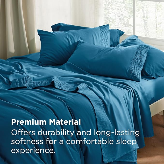 Bedsure Full Size Bed Sheets - 4 Pieces Soft Full Sheet Set - Breathable & Cooling - Hotel Luxury - Easy Care Polyester Microfiber Bedding for Women, Men, Teal Blue