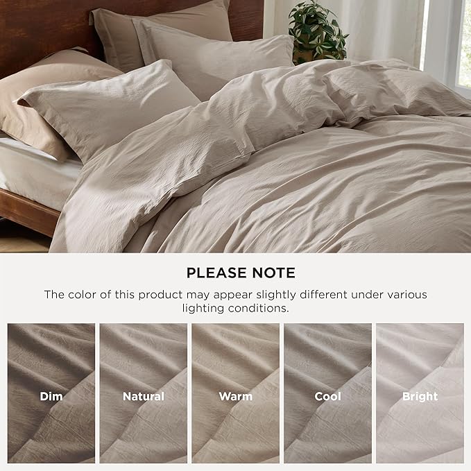 Bedsure 100% Washed Cotton Duvet Cover Queen Size - Tannish Linen Grey Minimalist Cotton Duvet Cover for All Seasons - GentleSoft™ Plain Simple Bedding Set (Tannish Linen Grey, Queen, 90"x90")