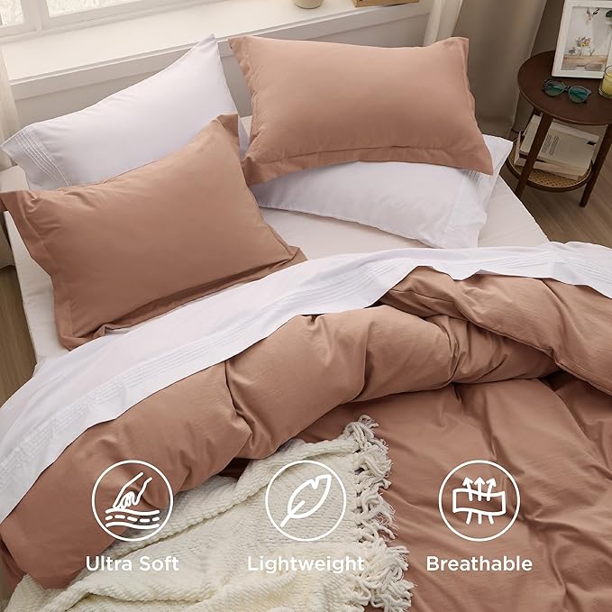 Bedsure Mocha Mousse Duvet Cover Full Size - 3 Pieces Prewashed Extra Soft Cotton-Like Polyester Bedding Set, Includes 1 Duvet Cover 80x90 Inches with Zipper Closure & 2 Pillow Shams, No Comforter