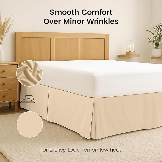 Utopia Bedding King Bed Skirt - Soft Quadruple Pleated Ruffle - Easy Fit with 16 Inch Tailored Drop - Hotel Quality, Shrinkage and Fade Resistant (King, Beige)