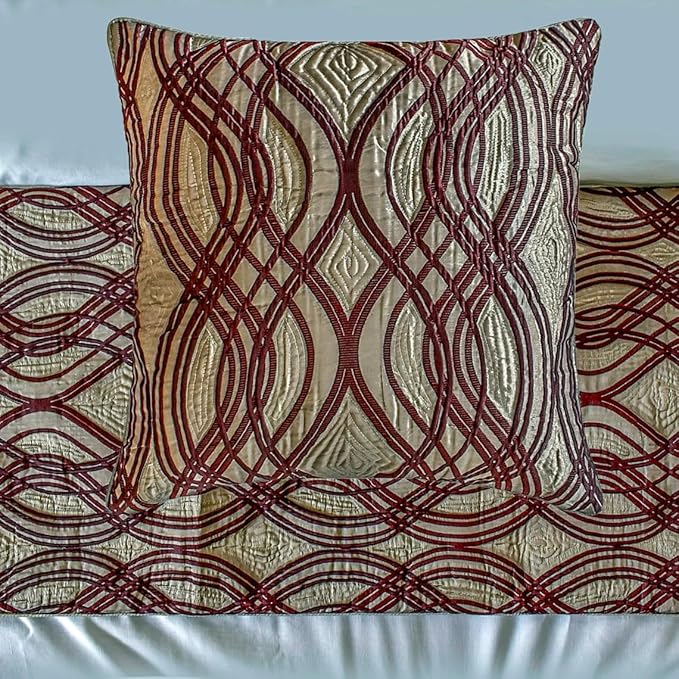 The HomeCentric King/Queen/Twin Brown Decorative Bed Runner King 90"x18" Bed Runner with One Pillow Cover, Quilted, Swirl Pattern Bed Scarf on Satin Fabric - Brown Swirls