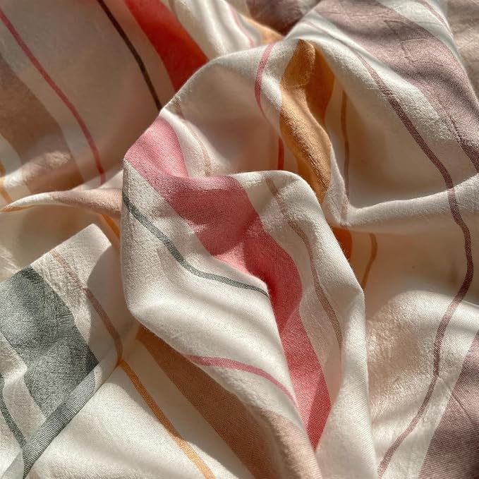 Retro Striped Duvet Cover Set Full, 100% Washed Cotton Multicolor Stripes Pattern Printed Bedding Set, Vintage Striped Comforter Cover with 2 Pillowcases, 3 Pieces Soft Breathable Duvet Cover Full