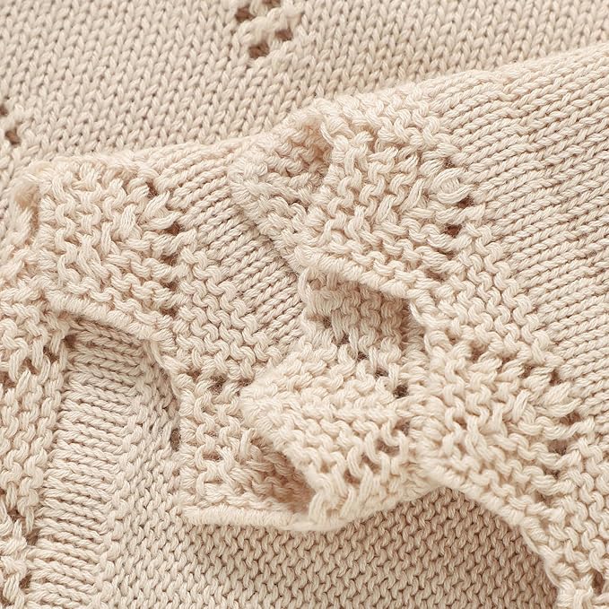 mimixiong Cotton Baby Blanket Knitted Crochet Receiving Crib Nursery Swaddling Blankets for Newborn Baby Boy Girl 30x40 Inch (Oatmeal)