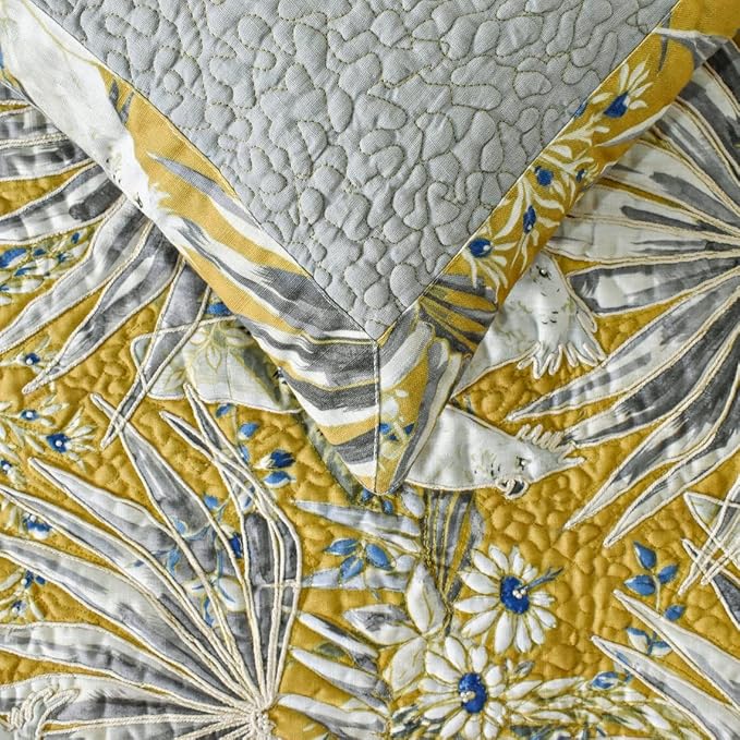 The HomeCentric King/Queen/Twin Grey & Yellow Decorative CA King 86"x18" Bed Runner Without Pillow Cover, Cockatoo Bird & Quilted Bed Scarf on Cotton Fabric - Cockatoo Love