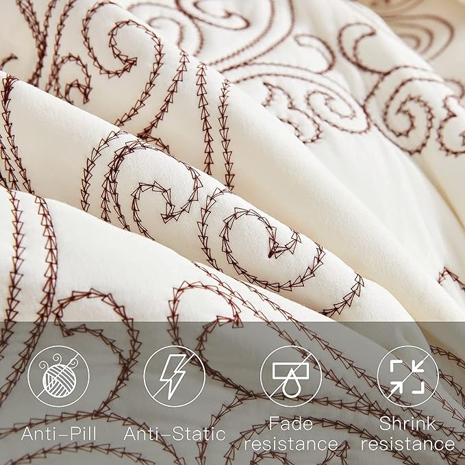 CHIXIN Bedspread Coverlet Quilt Set Full Size - Lightweight Bedding Cover - Beautiful Stitching - 5 Piece Reversible Bedspread - Luxury Damask Paisley Pattern (Full, Ivory)