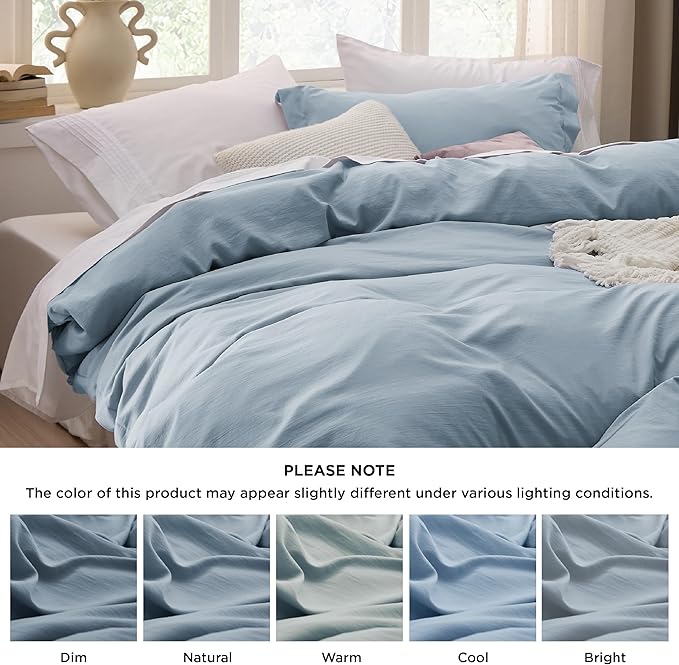 Bedsure Mineral Blue Duvet Cover King Size - 3 Pieces Prewashed Cotton-Like Polyester Extra Soft Bedding Set, Includes 1 Duvet Cover 104x90 Inches with Zipper Closure & 2 Pillow Shams, No Comforter