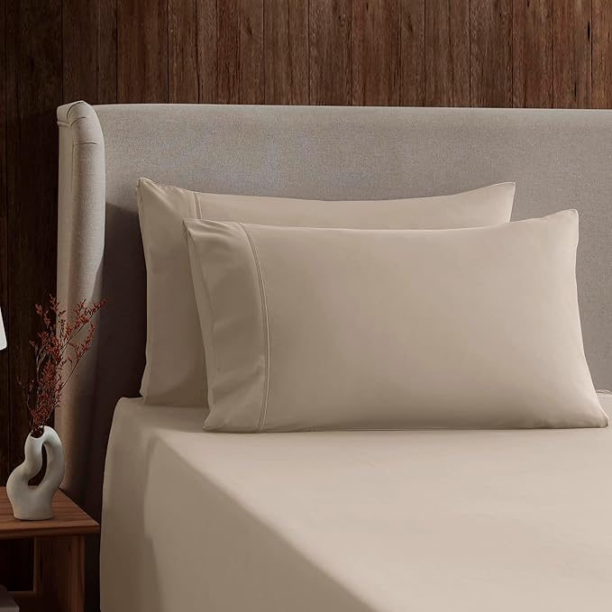 Nestl Split King Sheet Set - 1800 Ultra-Soft Microfiber Bed Sheets - Double Brushed - Deep Pockets - Easy Fit - 5 Piece Set - Bed Sheets & Pillowcases (Split King Size, Beige Cream)