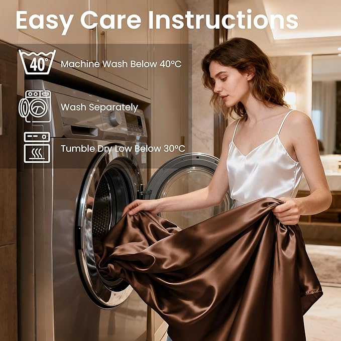 Love's cabin Satin King Sheet Sets - 4 Piece Brown Silky Sheets King Size Bed with Deep Pocket, Luxury Silk Feel King Size Satin Sheet Set (1 Flat Sheet,1 Fitted Sheet,2 Pillow Cases)