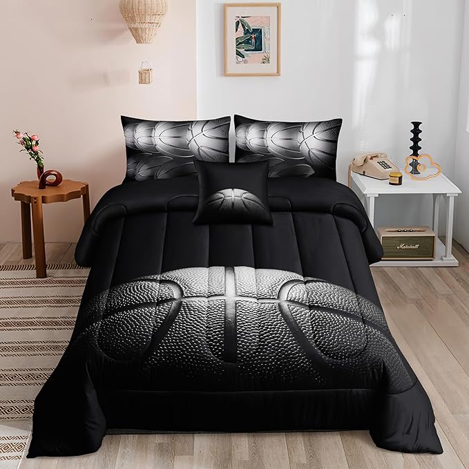6 PCS Basketball Bedding Sets,Basketball Comforter Set for Boys,Kids Beddings Sets for Boys,Full Size Bedding Sets for Boy,Bed in A Bag with Sheets(Full-6 Pieces)